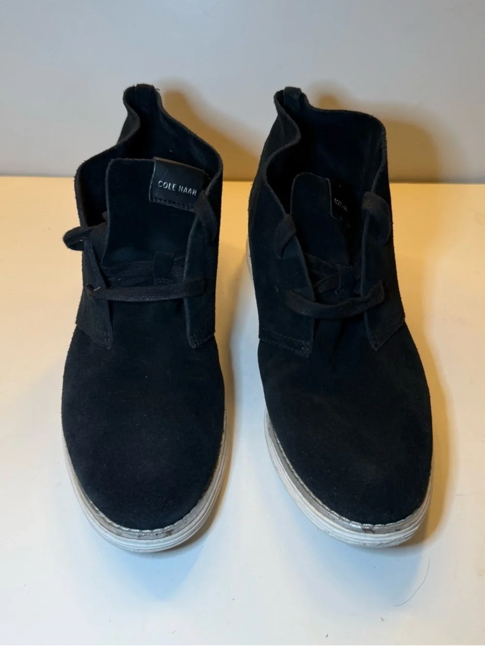 Cole Haan Black Suede Ankle Booties with White Sole